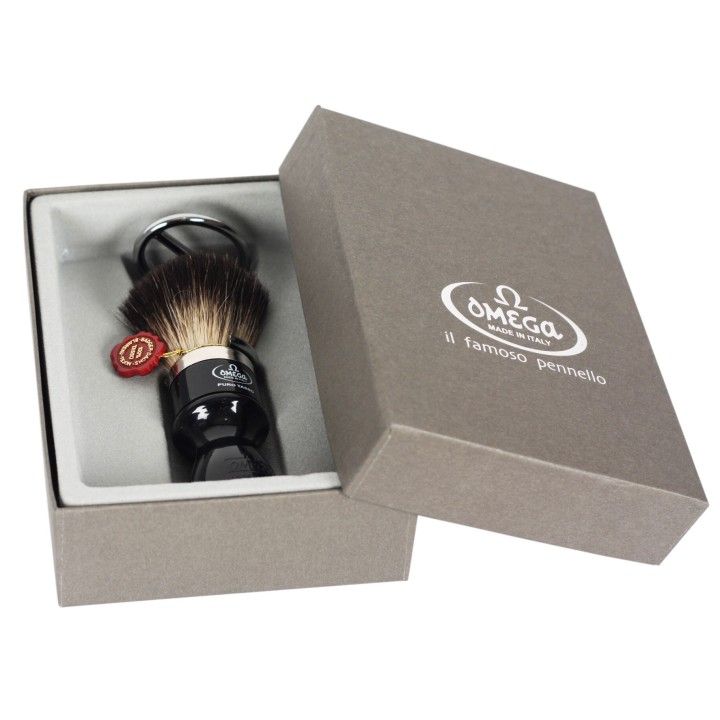 Brocha Afeitar Tejón Negro con Soporte Omega