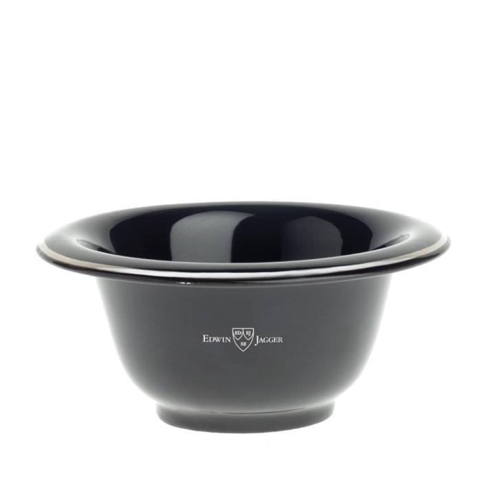 Edwin Jagger Ebony Porcelain Shaving Bowl with Silver Rim