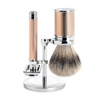 Set Afeitado Mühle Brocha Afeitar Tejón Punta Plata & Maquinilla Tradicional Oro Rosa