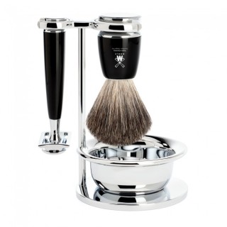 Mühle Rytmo Shaving Set Pure Badger Shaving Brush, Safety Razor Resin Black  & Bol 
