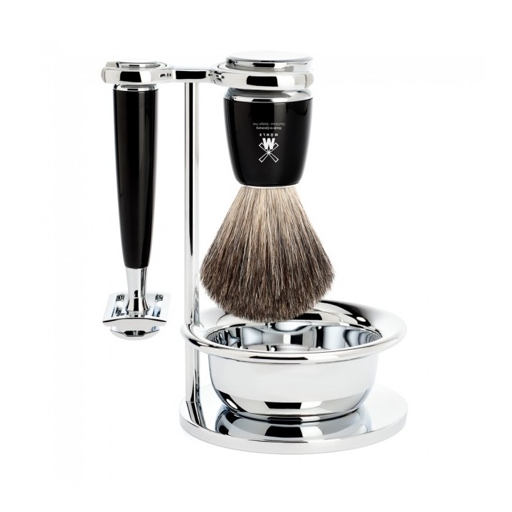 Mühle Rytmo Shaving Set Pure Badger Shaving Brush, Safety Razor Resin Black  & Bol 