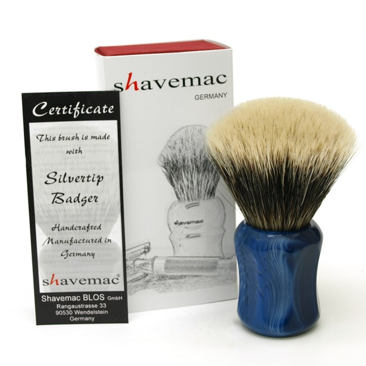 Shavemac Shaving Brush MB2 Silvertip 2-Band Fan Shape 50mm Blue/Marble