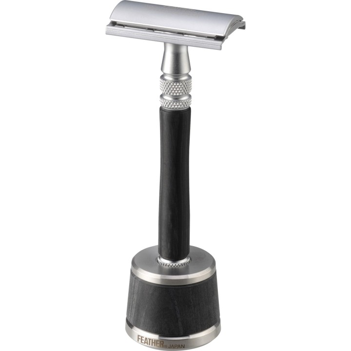 Feather Stainless Safety Razor Wood Handle WS-D1S & Stand